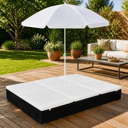 Outdoor Lounge Bed for 2 People Poly Rattan Daybed with Umbrella Adjustable