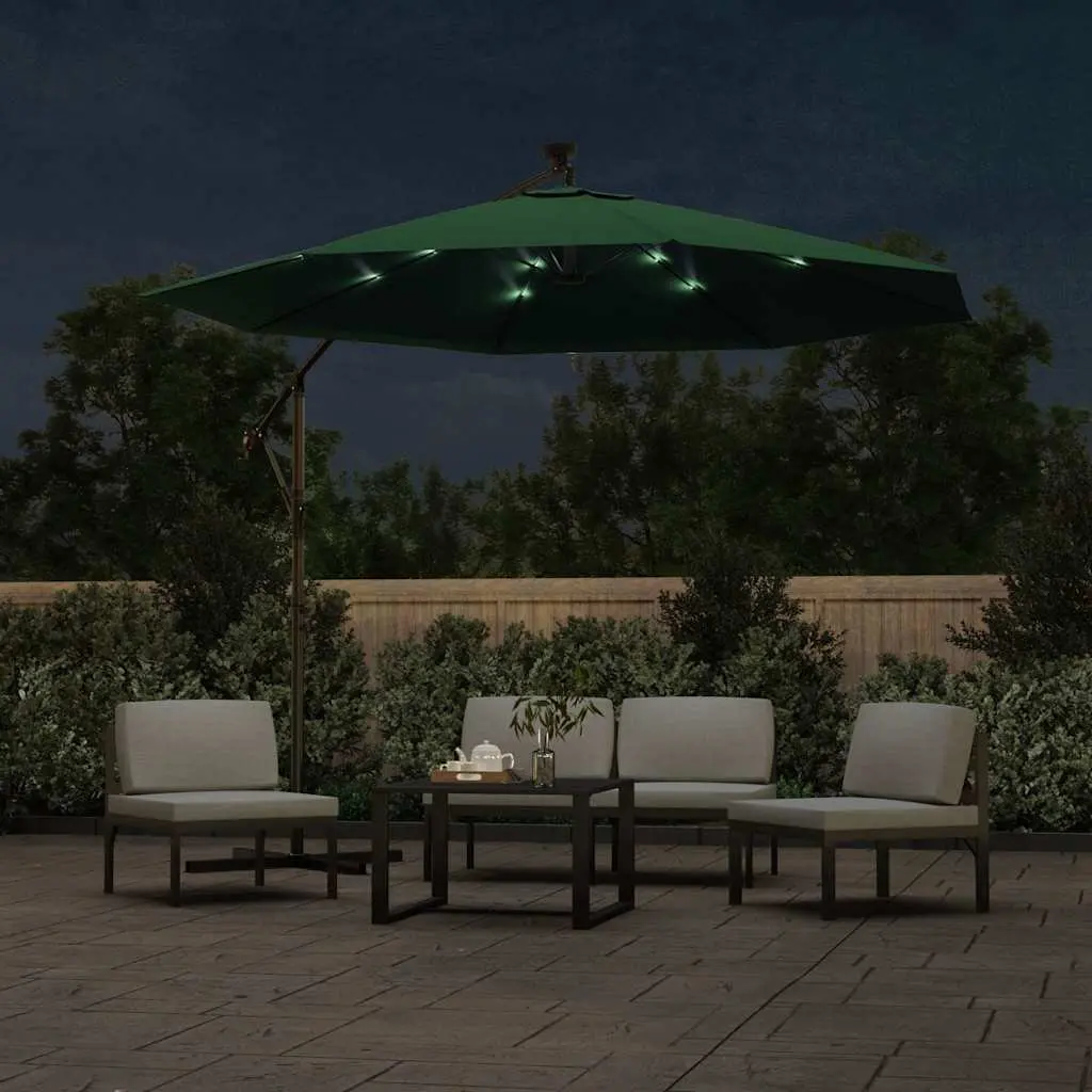 Hanging Garden Parasol Outdoor Use 300 cm Green Canopy with LED Lighting