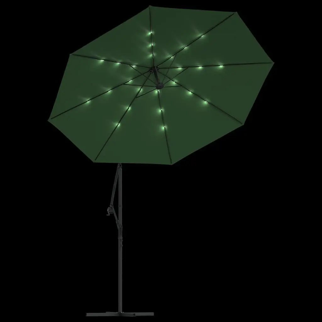 Hanging Garden Parasol Outdoor Use 300 cm Green Canopy with LED Lighting