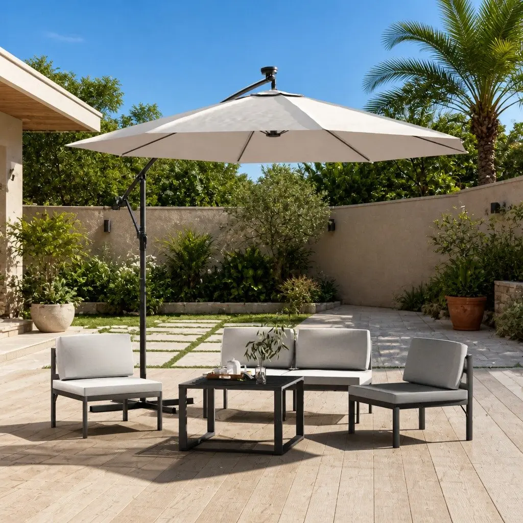 300cm Hanging Parasol with Integrated Solar LED Lights