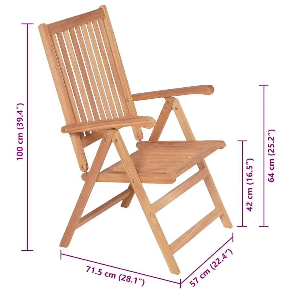 Outdoor Reclining Garden Chairs 2 pcs Folding Wooden Seat Teak Backrest Patio
