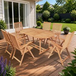 7-Piece Outdoor Dining Set: Teak Wood Table & Chairs