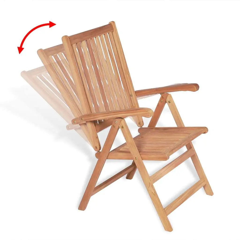 Outdoor Dining Set 7 Piece Teak Wood Table Folding Reclining Armchairs Garden