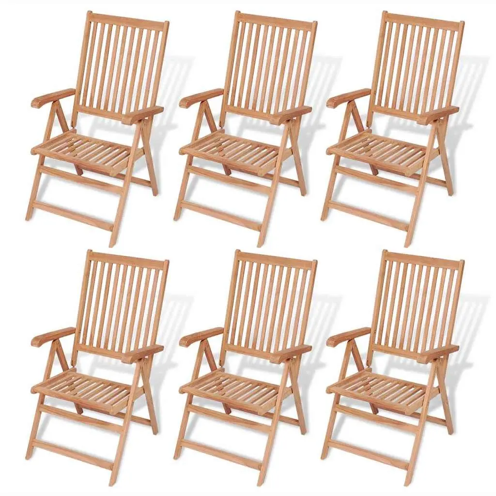 Outdoor Dining Set 7 Piece Teak Wood Table Folding Reclining Armchairs Garden