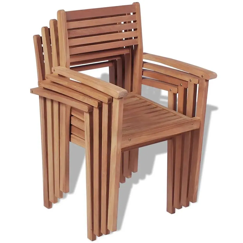 Stackable Outdoor Chairs 4 pcs Garden Seating Teak Wood Brown Furniture Set
