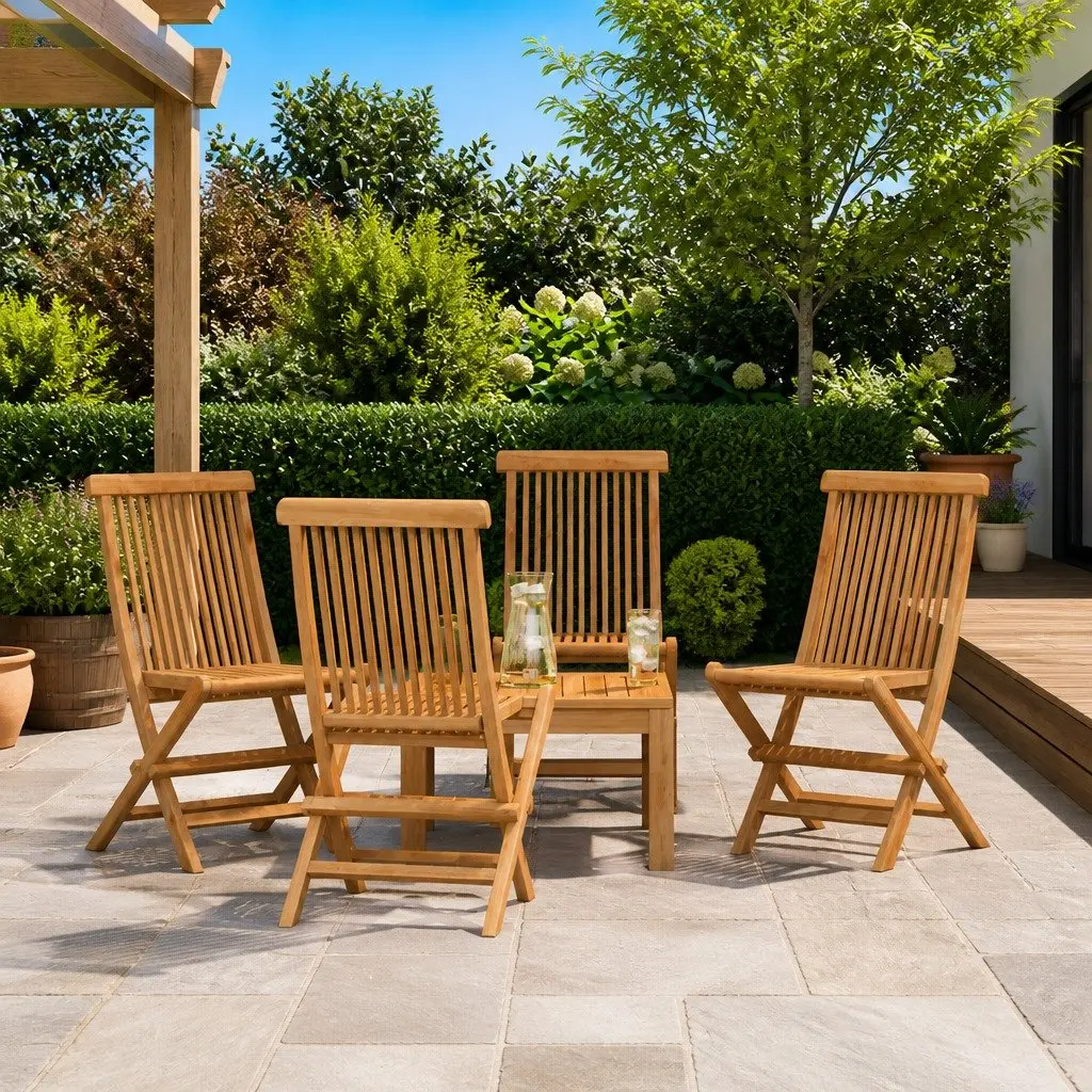 Folding Chairs Set for Outdoor Use 4 Piece Teak Hardwood Brown