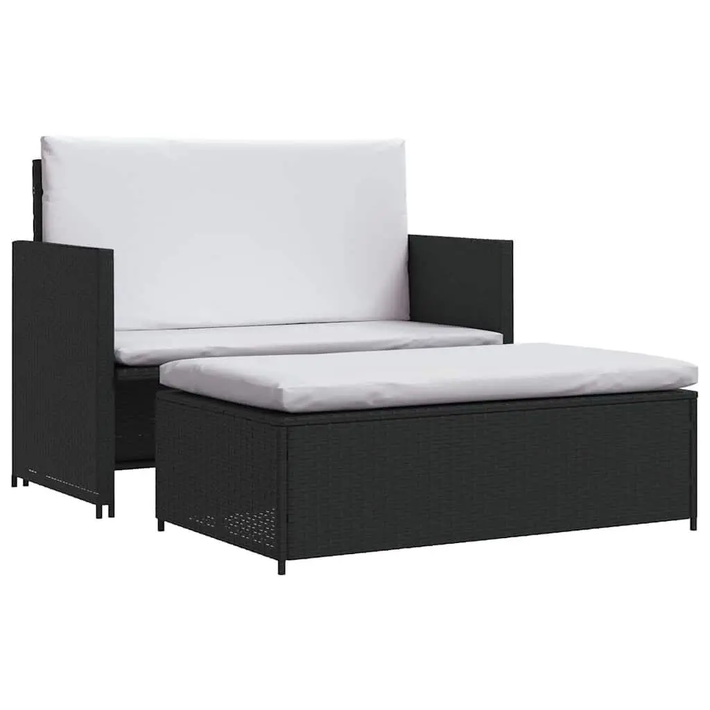 2 Piece Garden Lounge Set Outdoor Patio Sofa Stool Black