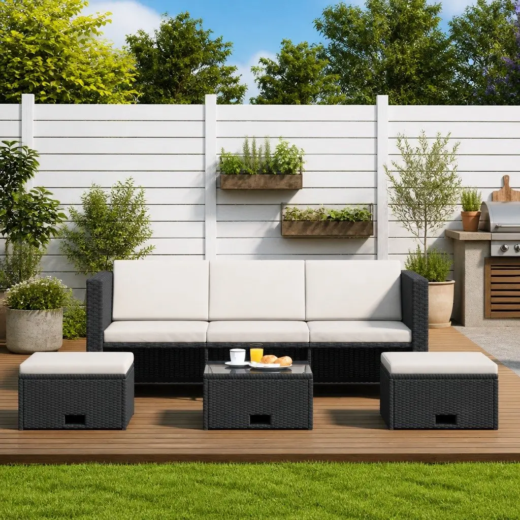 4 Piece Garden Lounge Set Outdoor Furniture Poly Rattan Sofa with Cushions Black