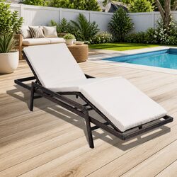 Brown Outdoor Lounger with Adjustable Backrest and Footrest
