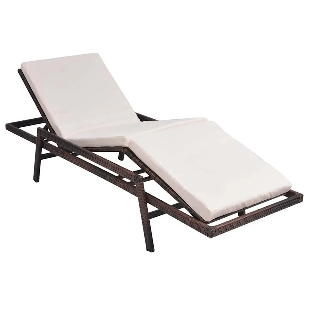 Sun Lounger Outdoor Patio Garden Reclining Chair with Cushion Brown