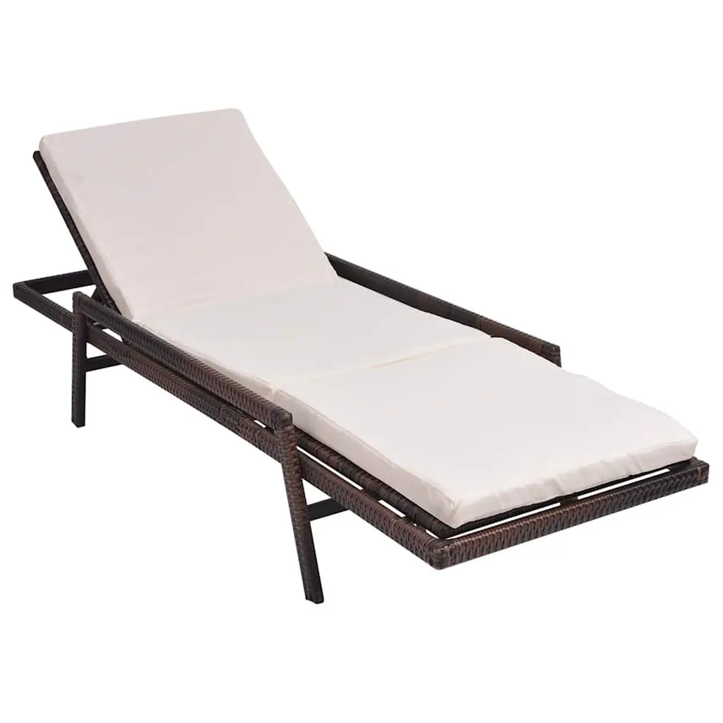 Sun Lounger Outdoor Patio Garden Reclining Chair with Cushion Brown