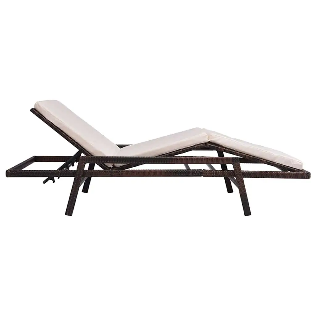 Sun Lounger Outdoor Patio Garden Reclining Chair with Cushion Brown