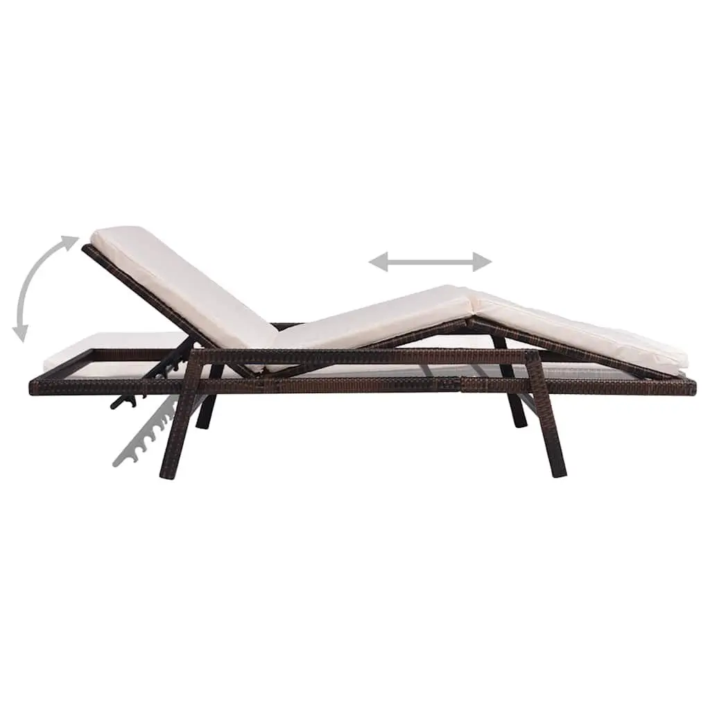 Sun Lounger Outdoor Patio Garden Reclining Chair with Cushion Brown