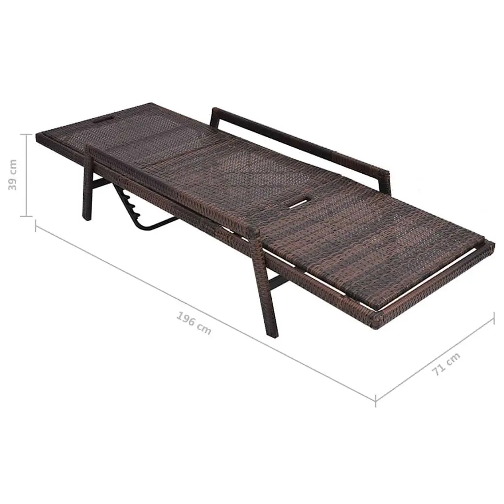 Sun Lounger Outdoor Patio Garden Reclining Chair with Cushion Brown