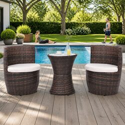 3 Piece Outdoor Bistro Set: Steel and PE Rattan