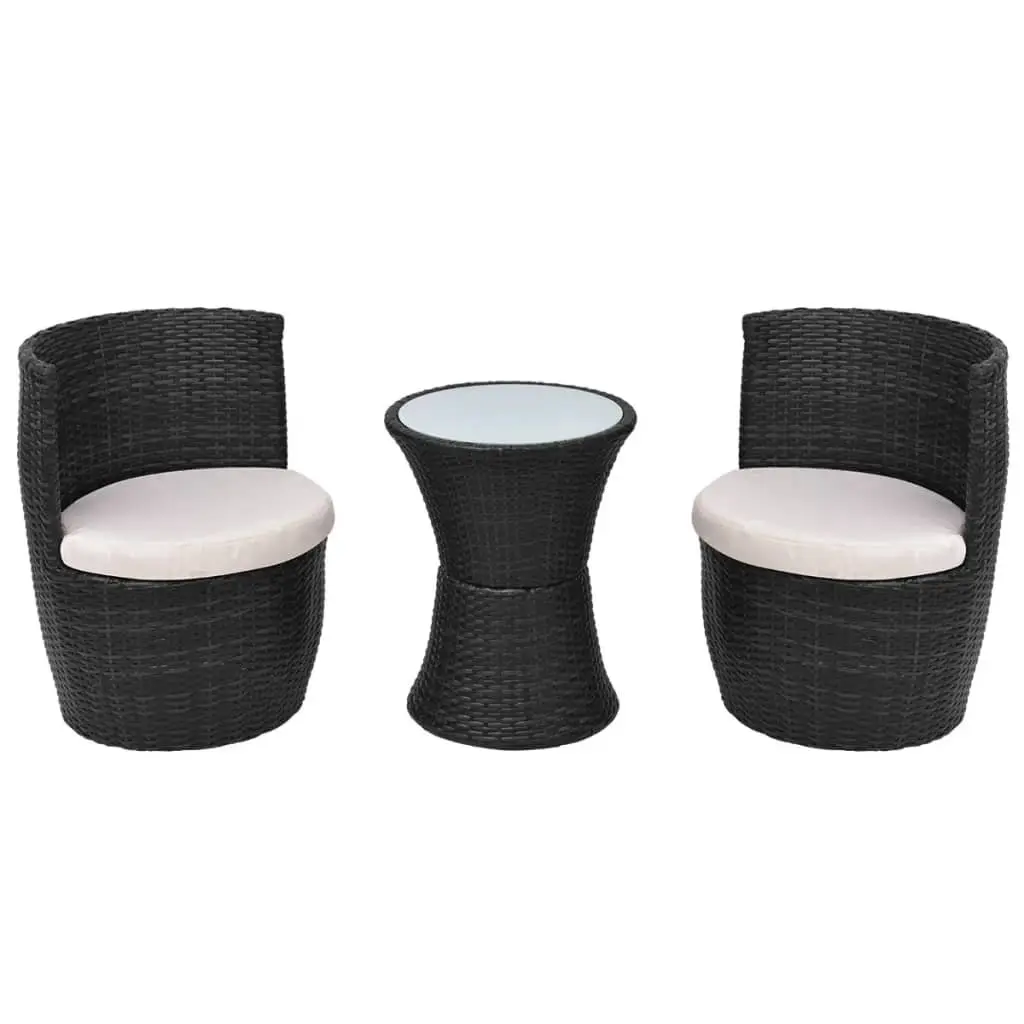 Rattan Bistro Set for Garden Patio 3 Piece with Table and Chairs and Cushions