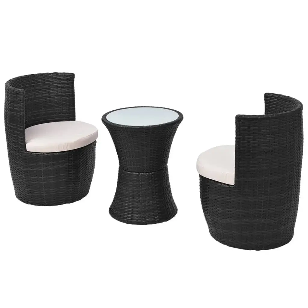 Rattan Bistro Set for Garden Patio 3 Piece with Table and Chairs and Cushions