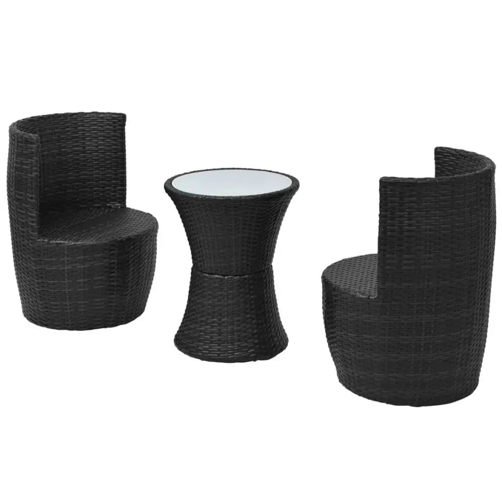 Rattan Bistro Set for Garden Patio 3 Piece with Table and Chairs and Cushions