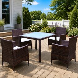 5-Piece Rattan Dining Set with 1 Glass Table and 4 Chairs