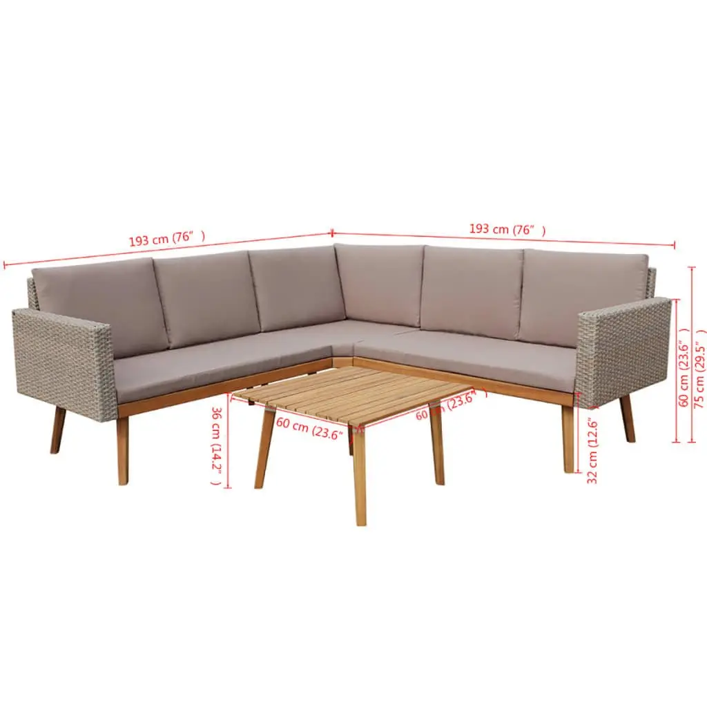 Garden Lounge Set Outdoor Furniture 4 Piece Poly Rattan Patio Sofa with Cushions