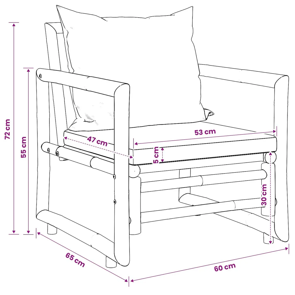 Bamboo Garden Chairs Outdoor Seating 2 Piece with Cushions
