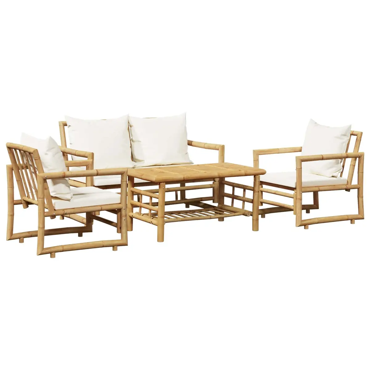 Bamboo Garden Lounge Set Outdoor Furniture 4 Piece with Cushions