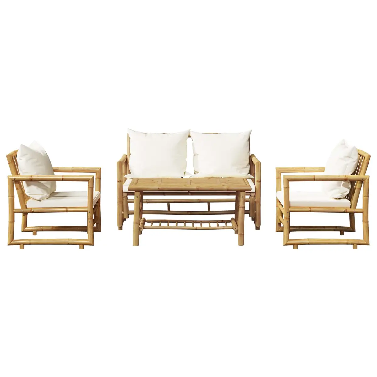 Bamboo Garden Lounge Set Outdoor Furniture 4 Piece with Cushions