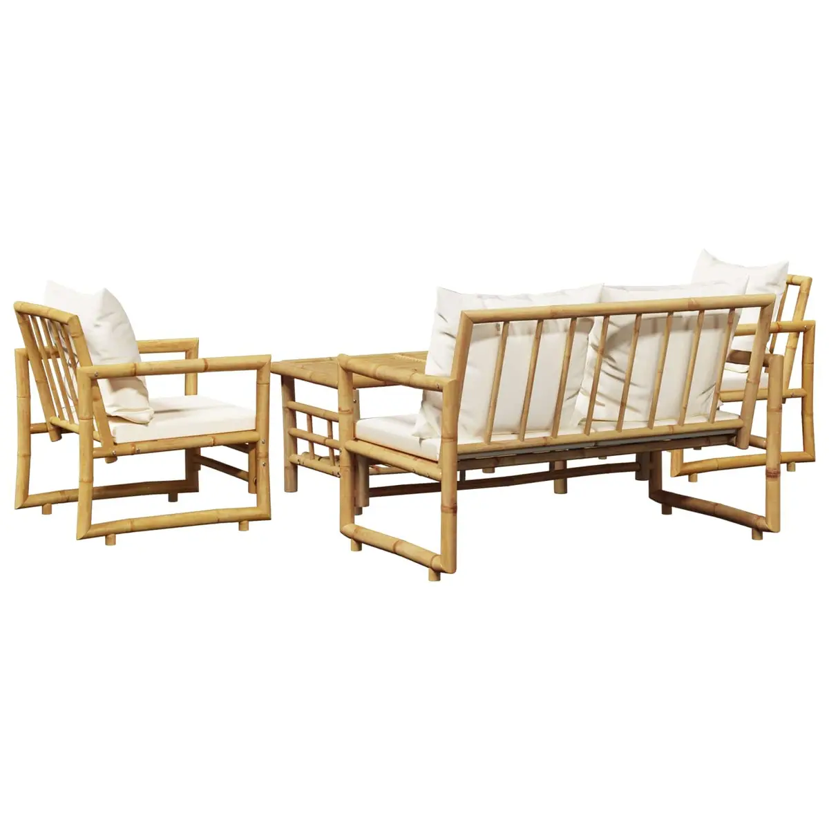 Bamboo Garden Lounge Set Outdoor Furniture 4 Piece with Cushions
