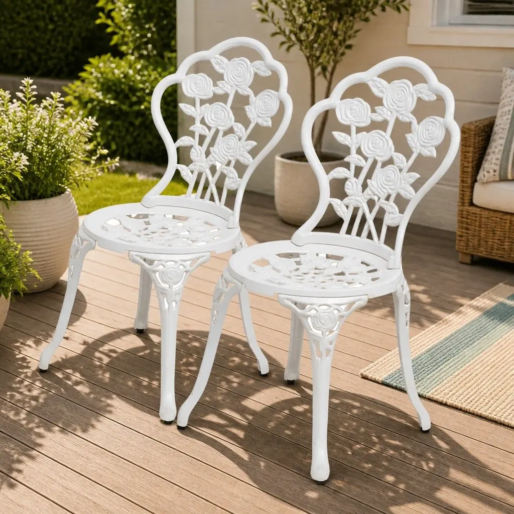 Outdoor Bistro Chairs Garden Patio 2 Piece White Floral