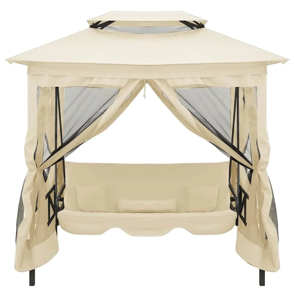 Gazebo Swing Bench Seat for Two Persons Outdoor Canopy Cream White
