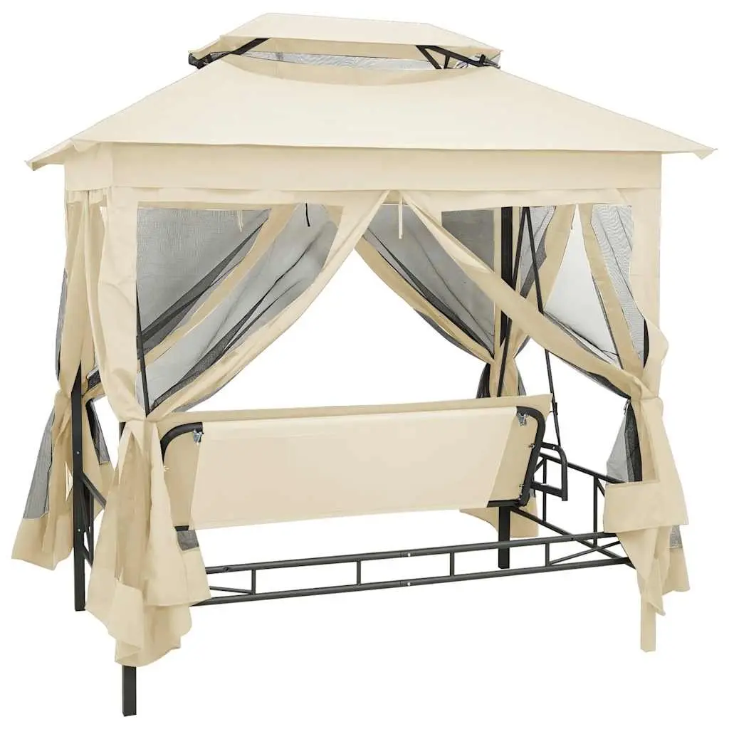 Gazebo Swing Bench Seat for Two Persons Outdoor Canopy Cream White