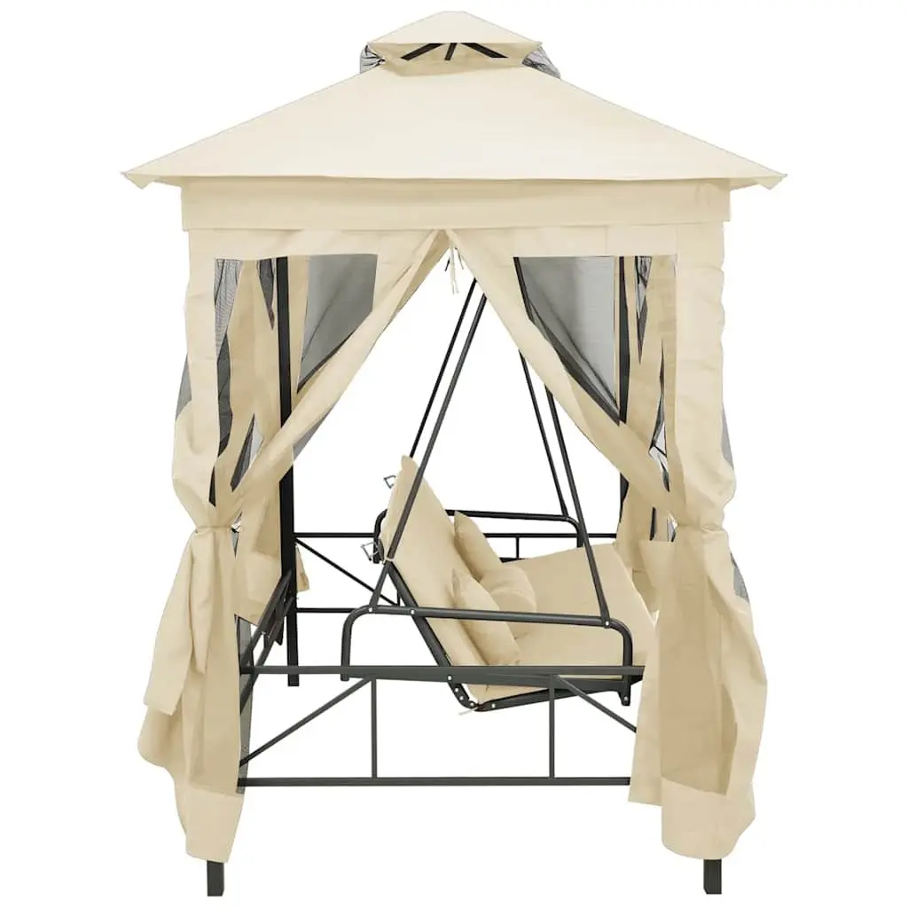 Gazebo Swing Bench Seat for Two Persons Outdoor Canopy Cream White