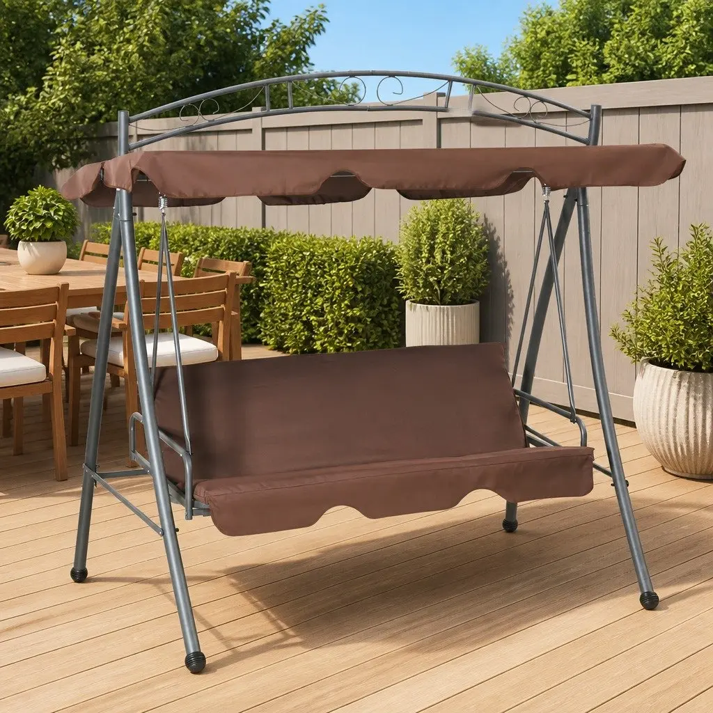 Convertible Swing Bench for Outdoor Use with Canopy Brown