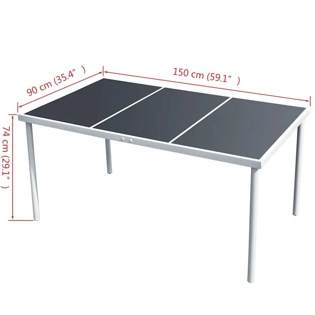 Outdoor Dining Table Garden Patio 150x90cm Glass Top Steel Legs Black