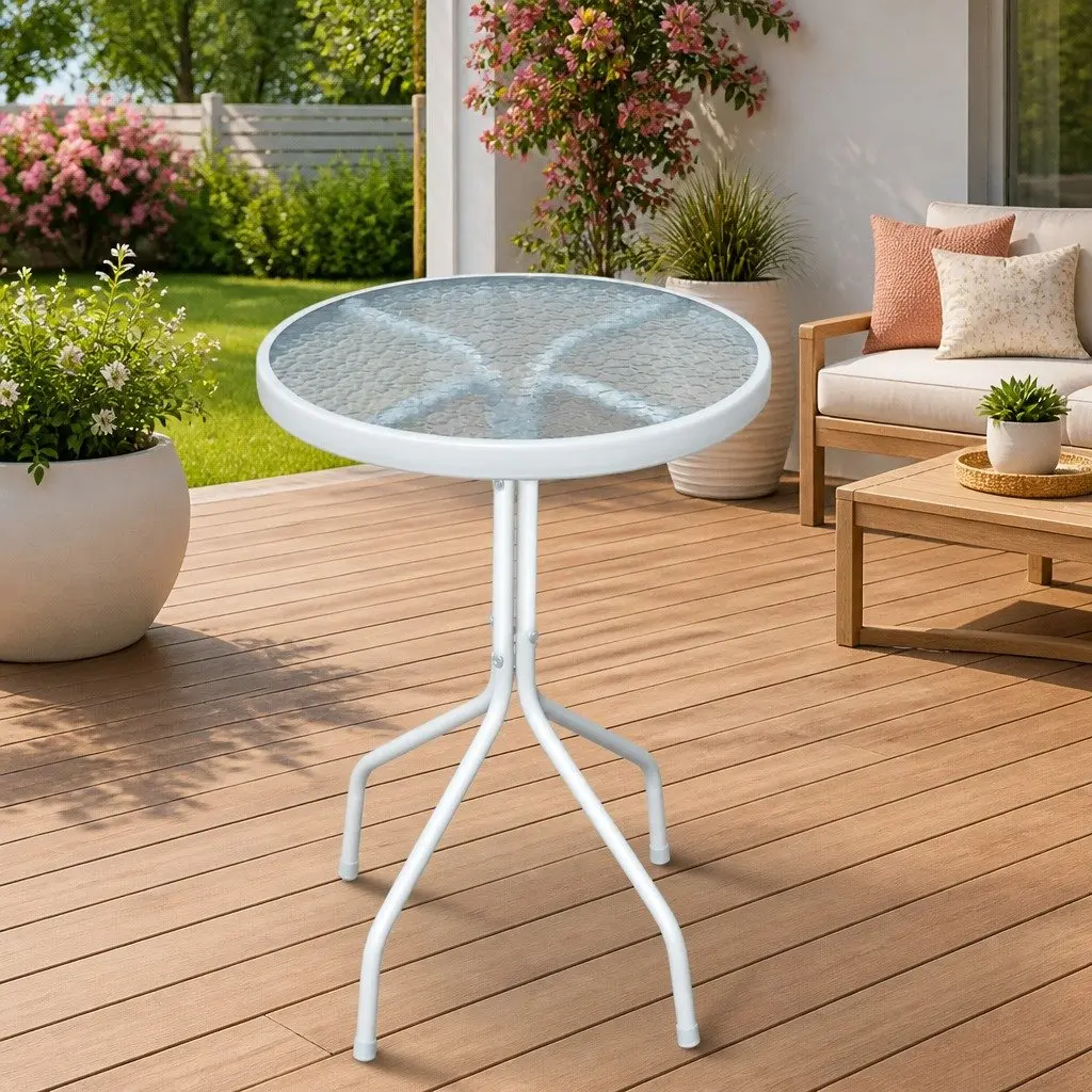 Round Bistro Table for Outdoor Garden 50x71 cm Steel Frame Glass