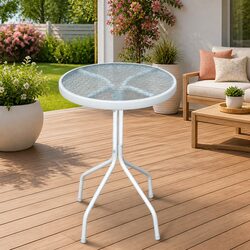 Grey Round Bistro Table 50x71 cm Outdoor Garden Patio Dining Steel Frame Glass