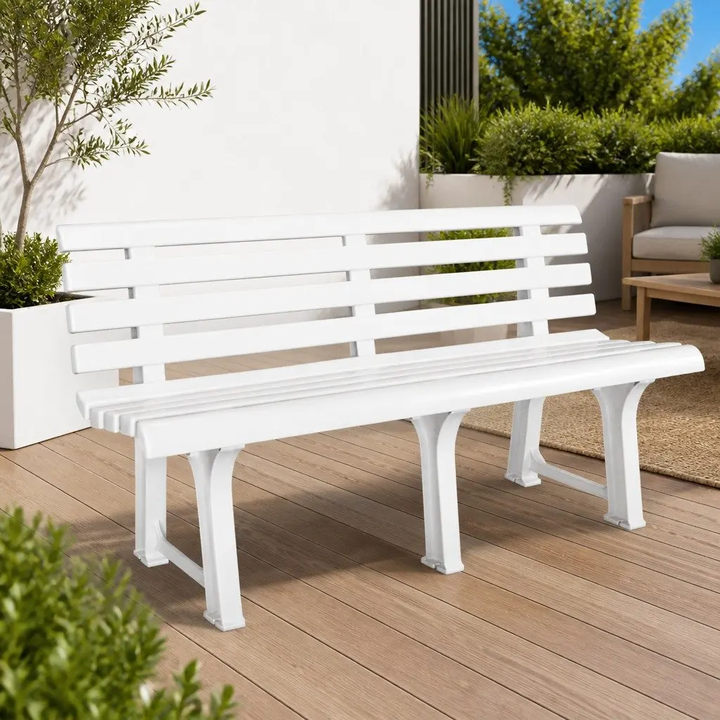 Outdoor Garden Bench Plastic Weather Resistant White 145.5 cm Seating