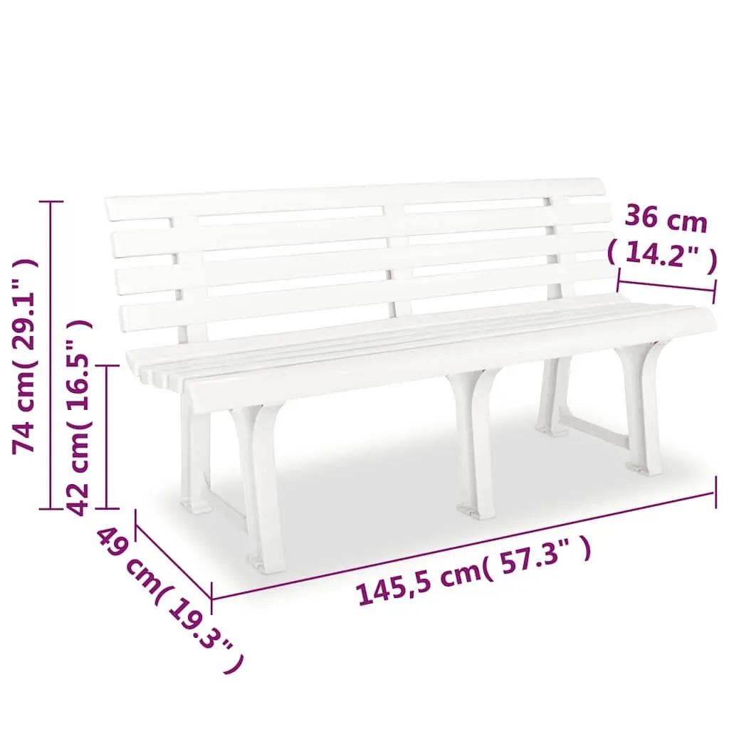 Outdoor Garden Bench Plastic Weather Resistant White 145.5 cm Seating