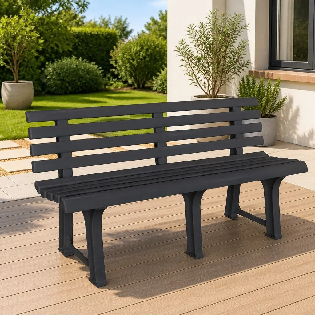 Garden Bench 145.5 cm Outdoor Patio Seat Plastic Anthracite Backyard Seating