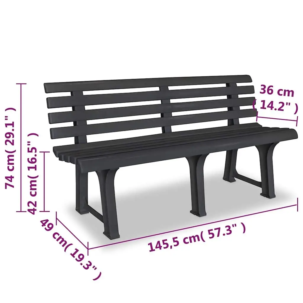 Garden Bench 145.5 cm Outdoor Patio Seat Plastic Anthracite Backyard Seating