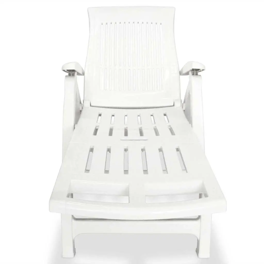White Folding Sun Lounger with Adjustable Backrest