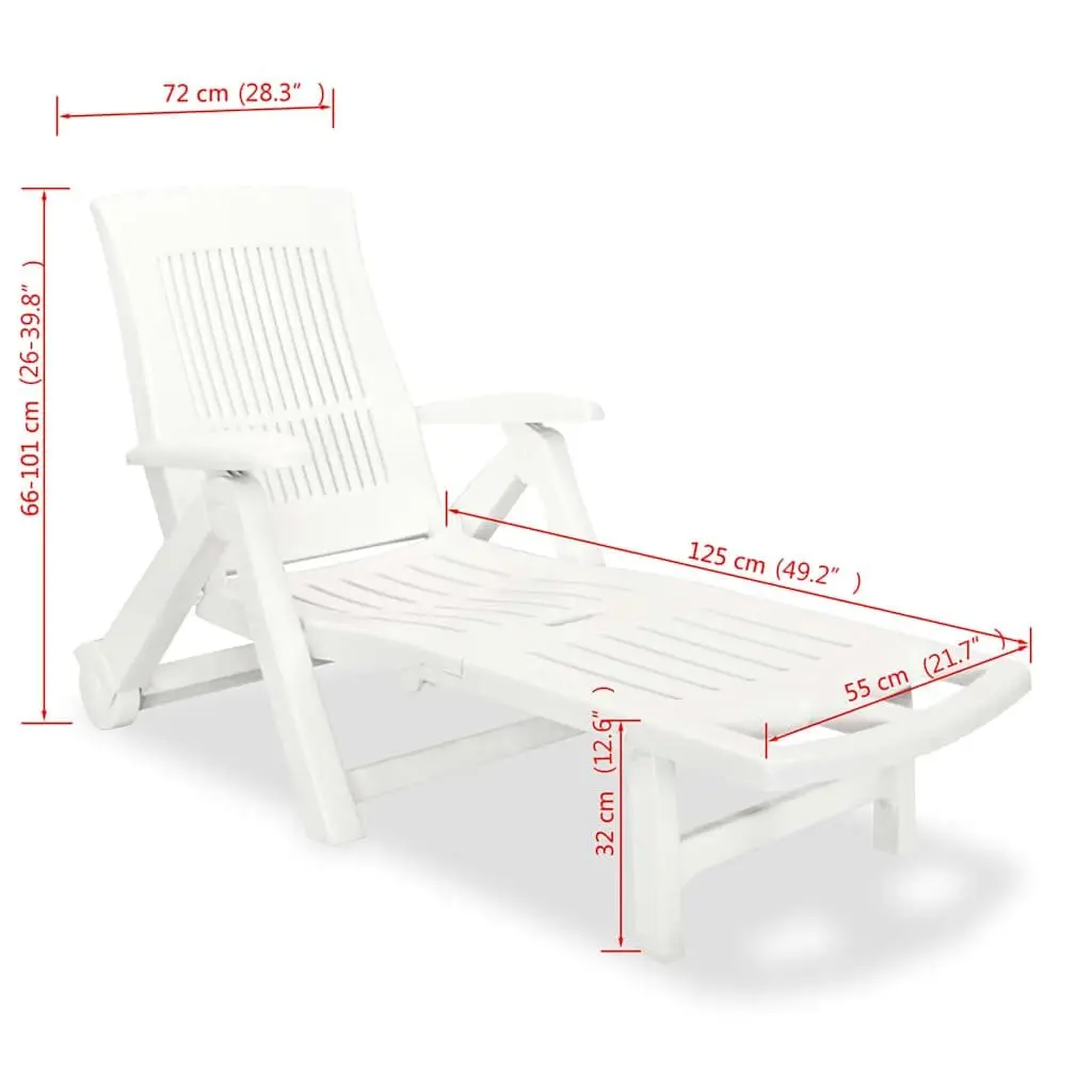 White Folding Sun Lounger with Adjustable Backrest