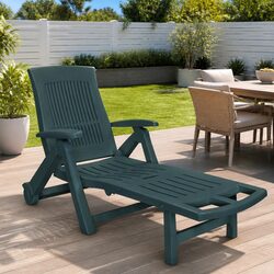 Folding Sun Lounger with Adjustable Backrest, Green