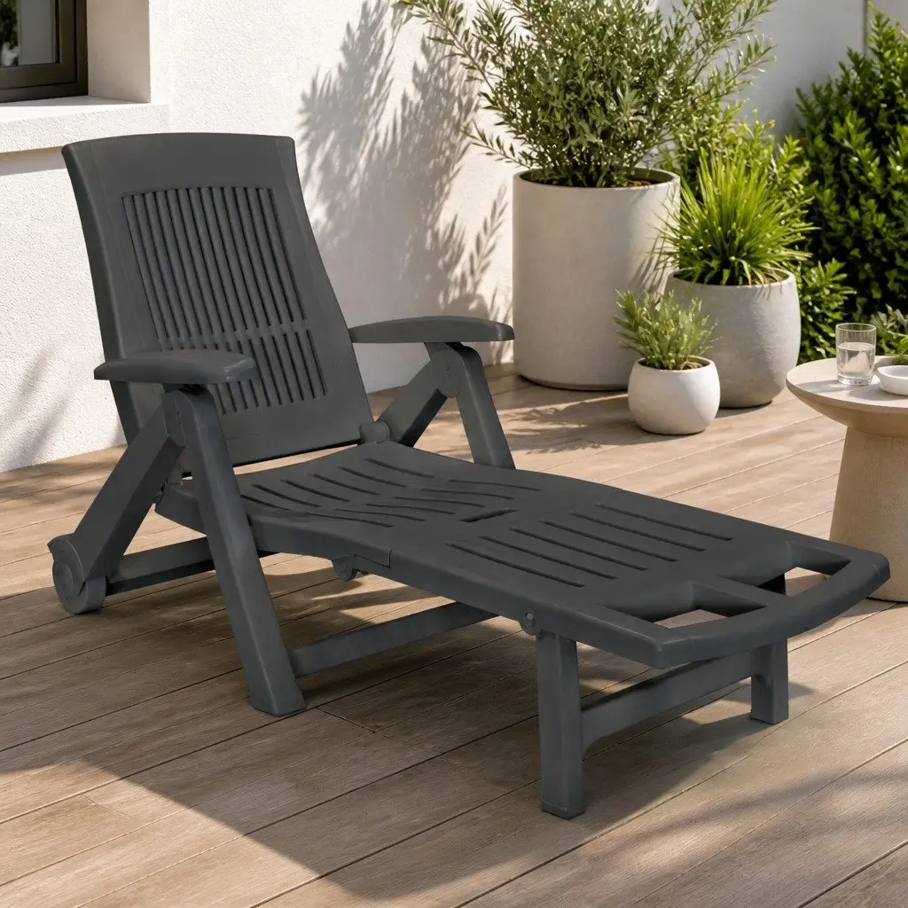 Sun Lounger with Adjustable Backrest and Footrest