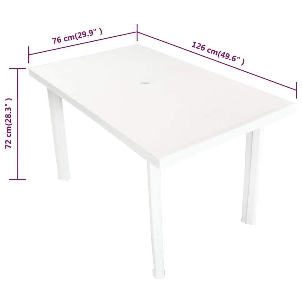 Outdoor Dining Table for Patio Garden 126 x 76 x 72 cm Weather-Resistant Plastic White
