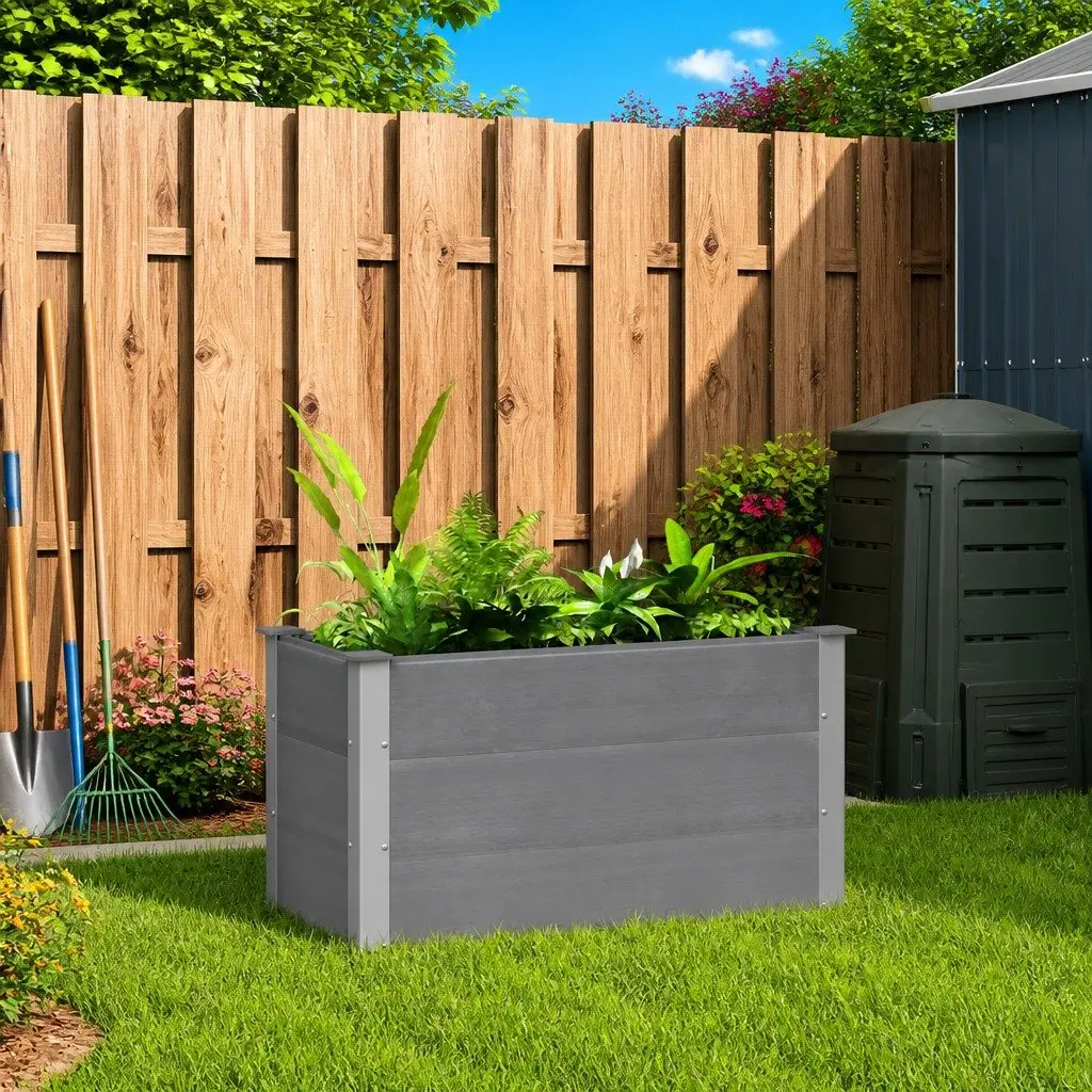 Garden Raised Bed Planter Outdoor Flower Box Plant Container 100x50x54cm Grey
