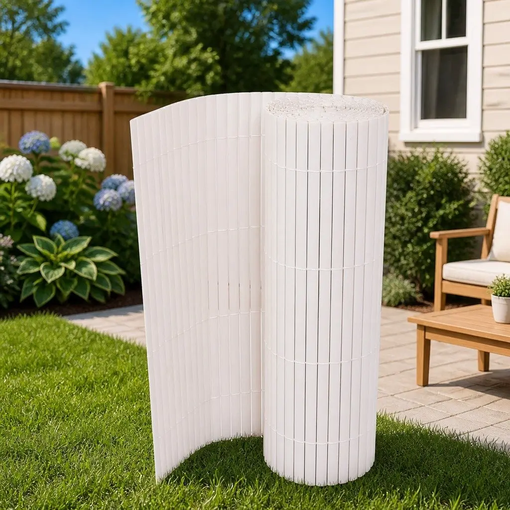 Double-Sided Garden Fence Panel Outdoor 90x300 cm White