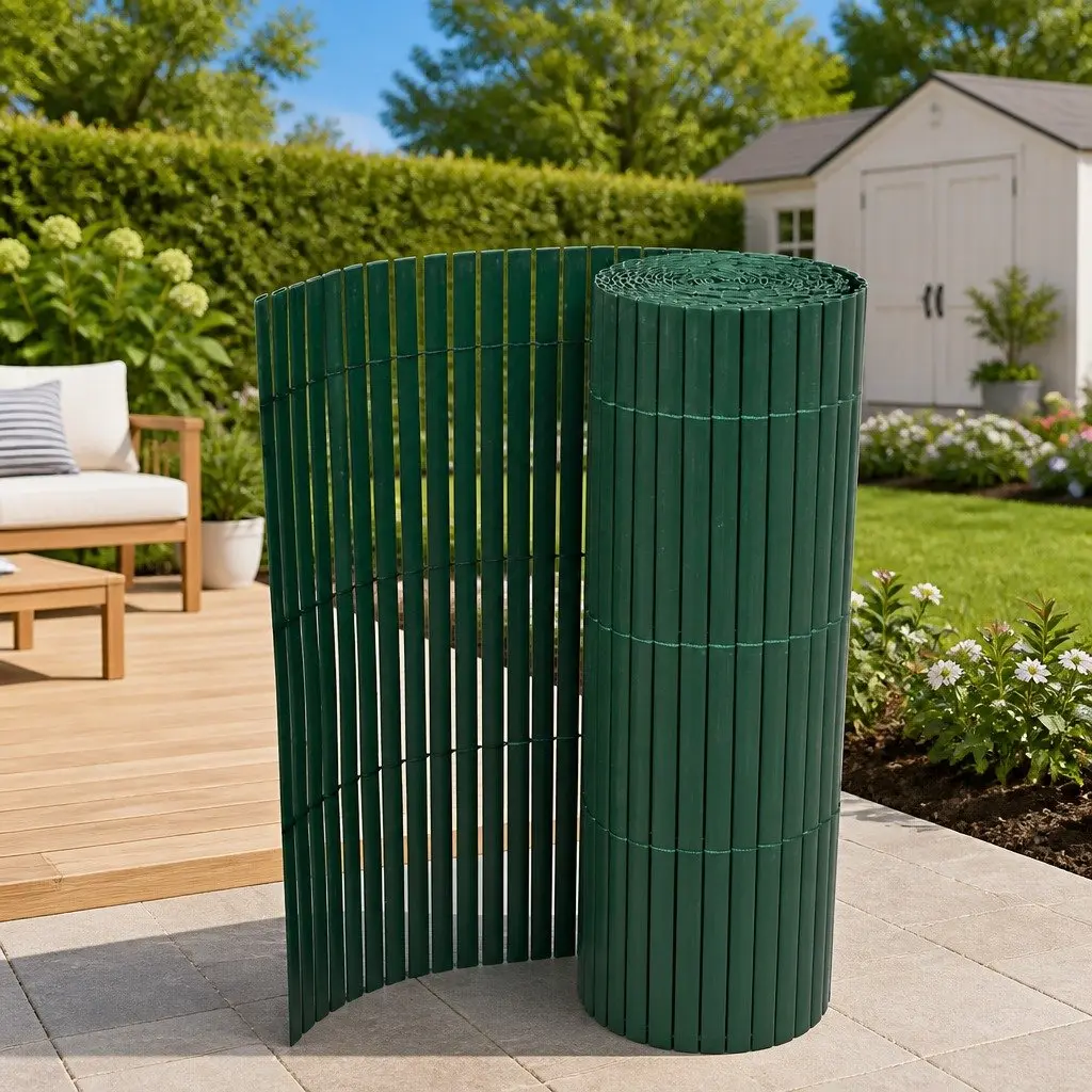 Garden Fence Panel Outdoor Decorative Barrier 90 x 300 cm Green Double-Sided PVC