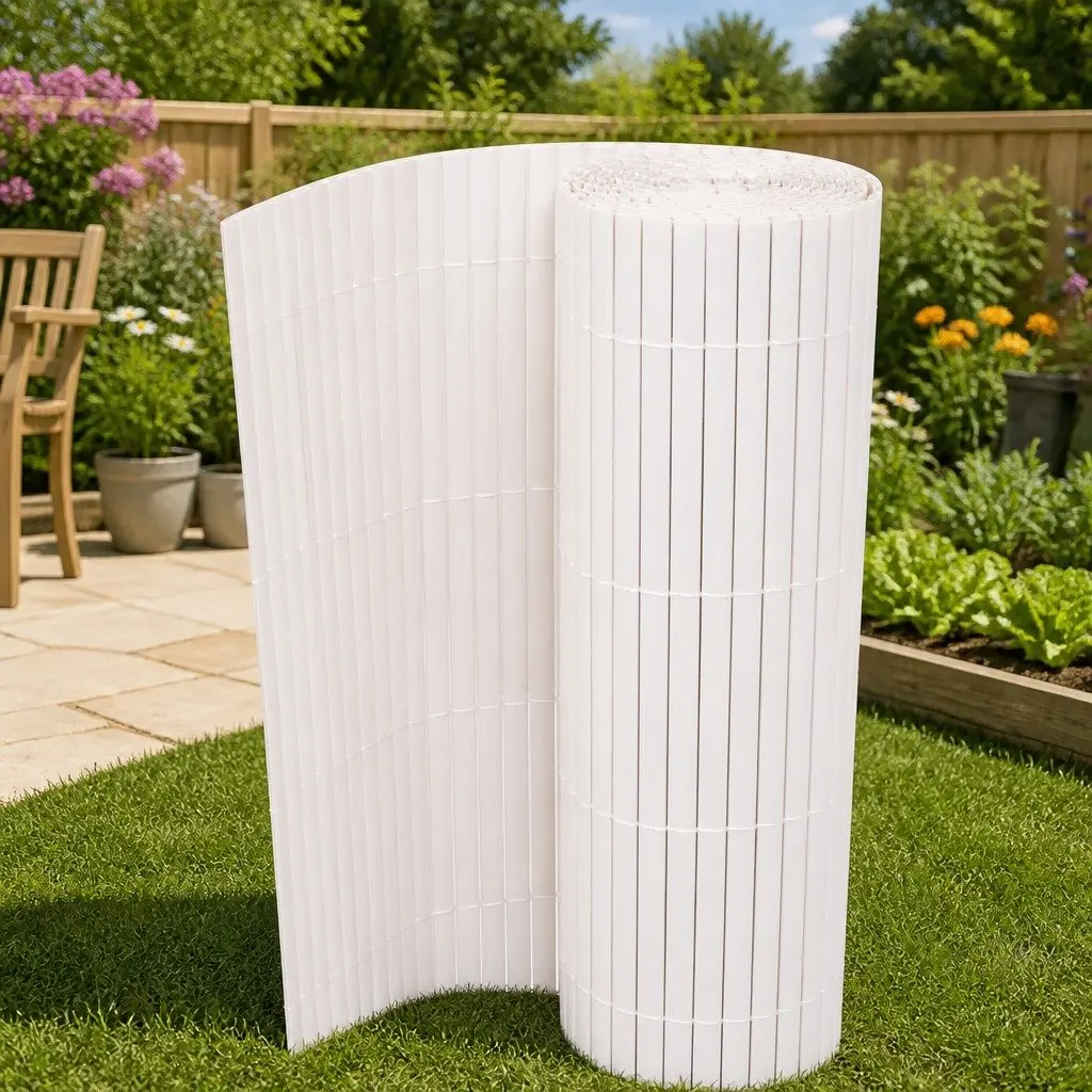 Double-Sided Garden Fence Panel Outdoor 90x500cm White