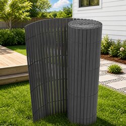 Double-Sided PVC Garden Fence Panel Dimensions 150x500 cm Grey